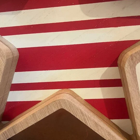 Patriotic Wood Star Red with White Stripes Americana Shelf Table Decoration 12" - Picture 3 of 3